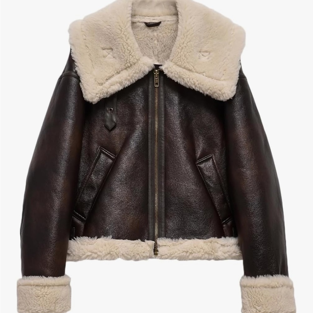 Faux Leather Jacket with Faux Fur Lining